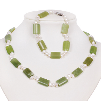 Armkette + Halskette 6747 - Süßwasserperlen & Jade